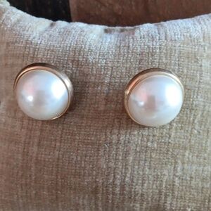 Gold Tone Faux Pearl Post Earrings